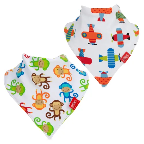 Nuby Paquete de 2 baberos tipo bandana con atrapasadores, babero súper absorbente con cuello suave y cómodo, niño