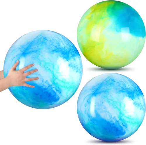Deekin 2 Piezas Pelotas Saltarinas Marmoleadas de 15 Pulgadas 18 Pulgadas Pelotas Sensoriales de Goma Inflables Grandes para Patio de Juegos Azul y