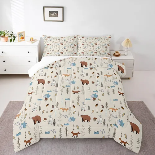 Miniatura 26 de Juego de ropa de cama Happy Camping de Homewish, tamaño individual, con diseño de osos cazadores y pinos, para niños, hombres, adultos, decoración
