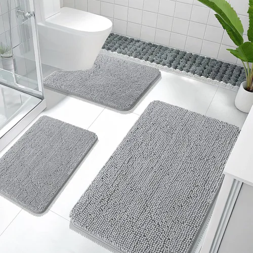 Miniatura 102 de OLANLY Juego de Alfombras de Baño de 3 Piezas, Tapetes de Baño de Chenilla Suave y Absorbente y Alfombra de Contorno en Forma de U para Inodoro