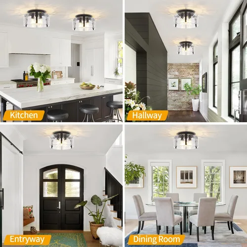 Miniatura 4 de Lámpara de techo semiempotrada moderna negra de 15 pulgadas, accesorios de iluminación de pasillo, 3 luces de techo de vidrio para entrada, isla