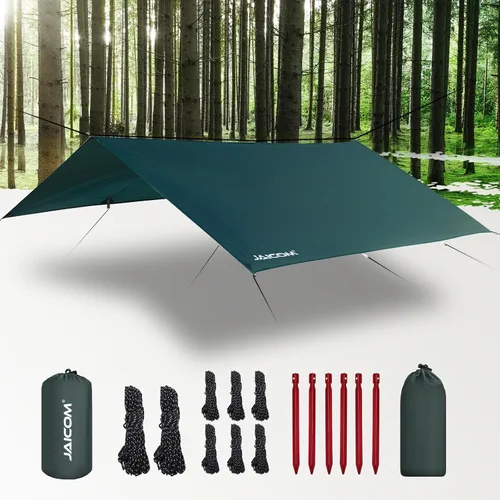 Miniatura 11 de JAICOM Lona Impermeable para Acampar - Toldo para Lluvia de Hamaca de 10X10 pies, Ultraligera y Portátil con Protección UV, Lona para Mochilero