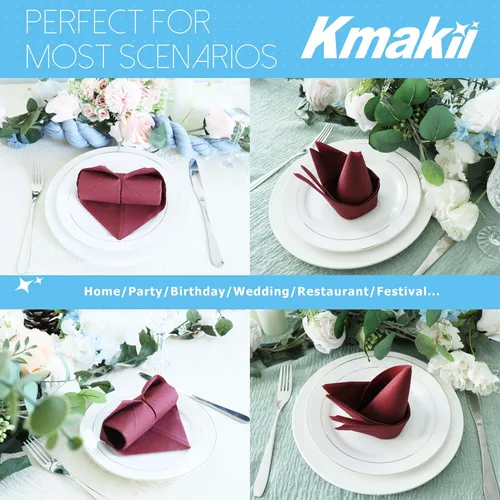 Miniatura 5 de KMAKII Servilletas de cena desechables color burdeos con tacto de lino, servilletas de papel de alta calidad, ideales para restaurantes, eventos