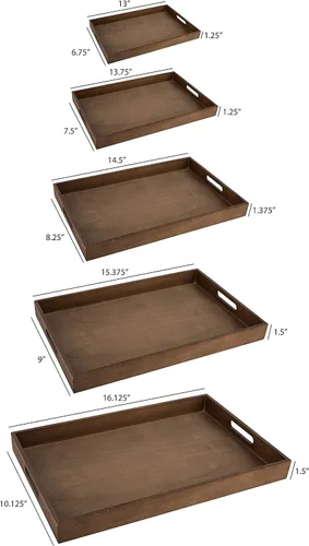 Miniatura 4 de Bandeja para servir de madera oscura con asas, bandeja de desayuno anidada, bandejas de baño y buffet para servir y organizar