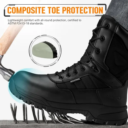 Miniatura 4 de NINGO Botas de punta compuesta para hombre, botas de trabajo impermeables con cremallera lateral, protección antideslizante y a prueba de pinchazos
