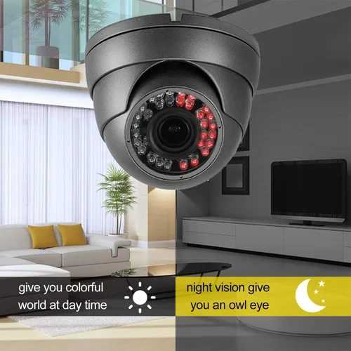 Miniatura 4 de Cámara CCTV analógica HD 1080P 4 en 1 (TVI/AHD/CVI/CVBS) Cámara domo de seguridad al aire libre, enfoque manual de 0.110 in-0.472 in, lente Gris