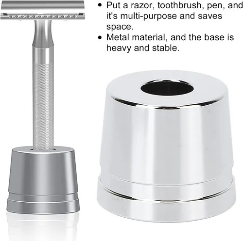 Miniatura 4 de Soporte multiusos, soporte para afeitadora de metal plateado, base de pedestal, tamaño compacto, regalo para hombres