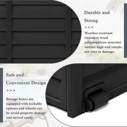 Miniatura 5 de SUNCROWN Caja de almacenamiento para cubierta de 75 galones, contenedor de almacenamiento al aire libre de resina con asas para patio, jardín, Negro
