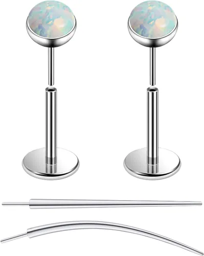 Miniatura 8 de F136 - Aretes de titanio 20/18/16G sin rosca, con parte trasera plana, multicolor, ópalo, nariz, labret Medusa Monroe, piercing con forma cónica