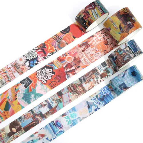 YUBBAEX Juego de 4 Rollos de Cinta Washi Vintage Ancha Antigua Cinta de Enmascarar Retro Artwork Cintas Decorativas para Arte, Manualidades DIY,