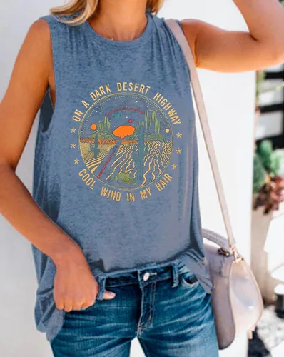 Miniatura 3 de Camisetas sin mangas de aventura para mujer, camisetas de carretera del desierto para mujer, diseño gráfico de la naturaleza, para verano, sin