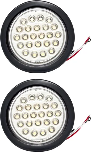 All Star Truck Parts ] Kit de luces redondas de 4 pulgadas para remolque de marcha atrás/de respaldo/cola de 24 LED, color blanco, con enchufe y LED
