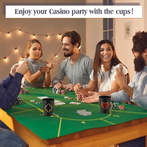 Miniatura 5 de Hoolerry 72 vasos de plástico para fiestas de casino de 9 onzas, decoración de fiesta temática de casino, póker Las Vegas, vaso de chupito, juego