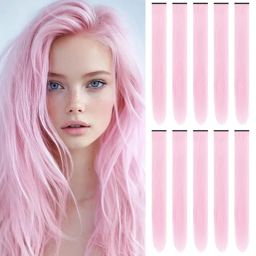 Miniatura 20 de Extensiones de cabello sintético de 22 pulgadas, extensiones de cabello sintético largo y lacio con clip, extensiones de cabello sintético para Negro