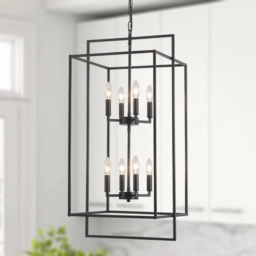 Miniatura 10 de Candelabro negro de granja, accesorios de iluminación de vestíbulo extra grande de 14.17 pulgadas, lámpara colgante de linterna industrial