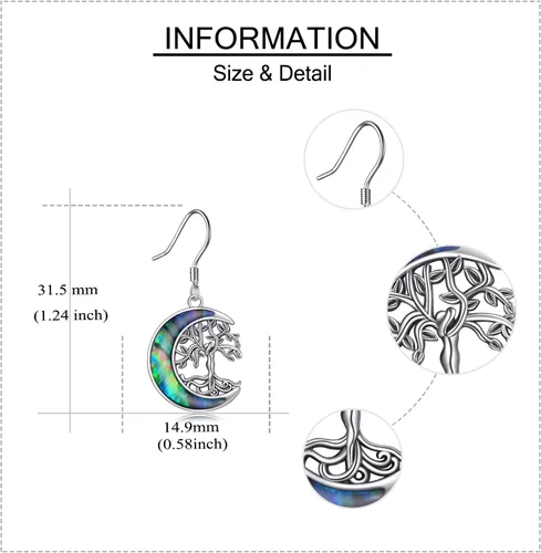 Miniatura 4 de ONEFINITY Aretes colgantes de plata de ley con el árbol de la vida para mujeres y niñas, regalos de Navidad