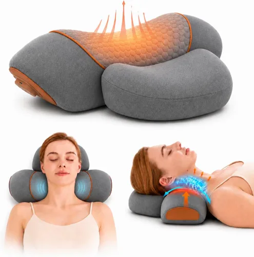 Almohadas de masaje de cuello 3 en 1 con calor para aliviar el dolor de tejido profundo, corrector cervical recargable de joroba cervical, soportes