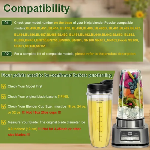 Miniatura 3 de Piezas de repuesto para vasos de licuadora Ninja, vasos de 32 onzas con tapas para sorber y sellado, compatibles con Ninja Auto IQ Blender BL450