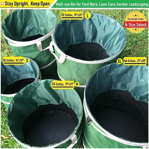 Miniatura 7 de Bote de basura plegable de 46 galones (22 x 28 pulgadas), bolsa de jardín con parte inferior rígida, bolsa de hojas grandes, bolsa de basura