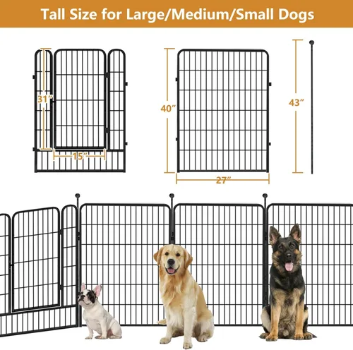 Miniatura 7 de Bolígrafos para perros al aire libre con valla para perros grandes, 40 pulgadas de alto, corralito para perros al aire libre, 8 paneles de metal