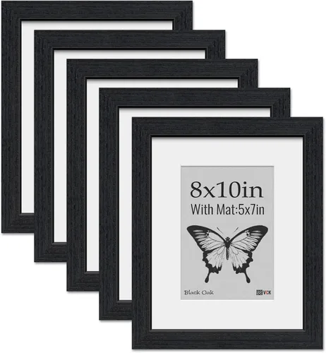 Miniatura 12 de VCK Portarretratos de 5 x 7, 2 unidades, grano de madera natural, roble negro y vidrio HD, para fotos de 4 x 6 con paspartú o 5 x 7 sin paspartú