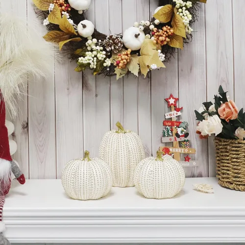 Miniatura 5 de 3 piezas de calabazas de resina de Acción de Gracias, figuras de calabaza de otoño blancas y doradas, calabazas grandes de resina para el hogar