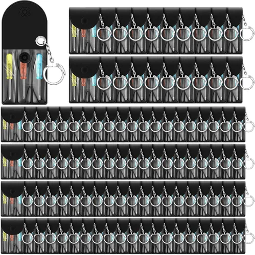 Jutom Juego de 100 mini destornilladores y llaveros a granel, incluye 3 mini destornilladores en una bolsa portátil con broche a presión con gancho