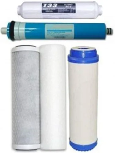 CFS Paquete de 5 filtros de agua de repuesto que incluye cartuchos de sedimentos, bloques de carbono, GAC y en línea con membrana 75 GPD compatible