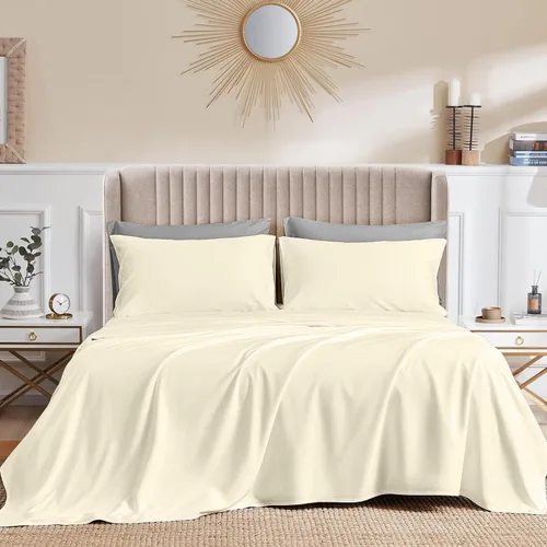Miniatura 18 de CASA LINEN Alaskan King - Juego de sábanas de 4 piezas de 1000 hilos, juego de sábanas de lujo más suave de hasta 15 pulgadas de profundidad, 100%