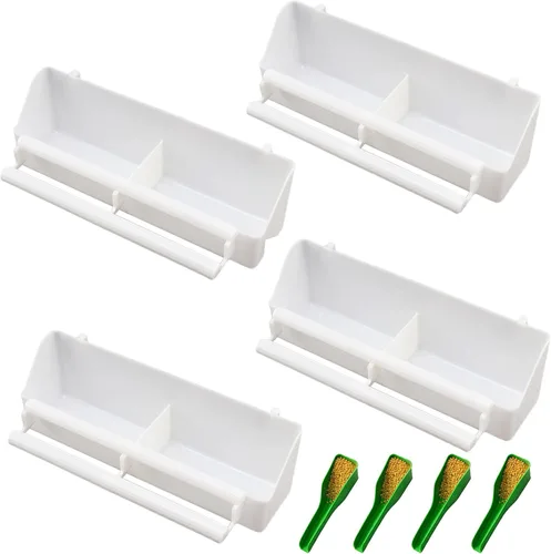 4 comederos para pájaros, alimentos para pájaros y mascotas, dispensador de agua de doble semilla de plástico, marco de pie, comederos de alimentos