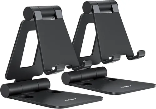 Nulaxy Paquete de 2 Soportes Plegables Dobles para Teléfono Celular, Soporte de Escritorio para Teléfono Totalmente Ajustable y Plegable, Base Dock