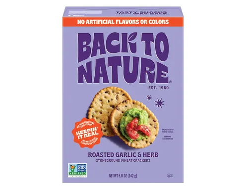 Back to Nature - Galletas de trigo Stoneground - Ajo y hierbas - Ingredientes reales como trigo de grano entero, semillas de lino y sal marina - Sin