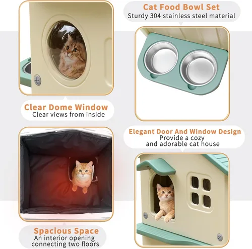Miniatura 5 de Rockever Casa para gatos al aire libre con forro aislante, casas para gatos 100% aisladas para invierno al aire libre, casa de gato impermeable de 2