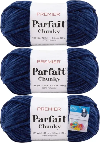 Miniatura 13 de Premier Yarns Parfait - Hilo de felpilla grueso, 3.5 onzas, peso súper voluminoso, paquete de 3 unidades con soportes para punto de Bella (chocolate)