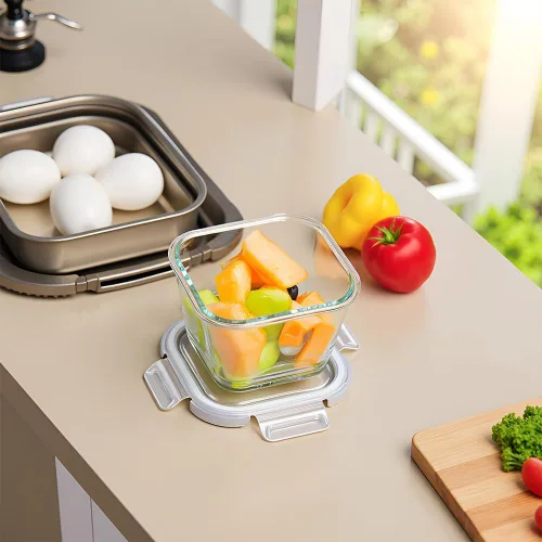Miniatura 9 de H.JSS WDJS Recipiente cuadrado de vidrio para almacenar alimentos de 4 tazas con tapas, recipiente cuadrado de vidrio para sopa con tapas