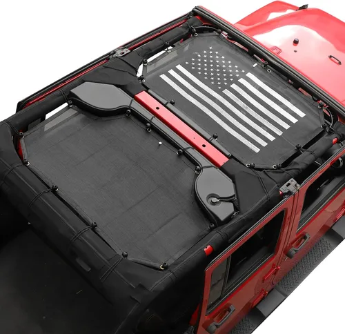 JeCar Cubierta de malla para parasol delantero y trasero, protección UV, protección UV, accesorios exteriores compatibles con Jeep Wrangler de 4