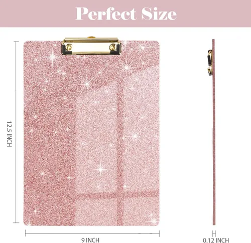 Miniatura 2 de Portapapeles acrílico, tablero rígido rosa con purpurina para mujeres y niñas, tablero de clip tamaño carta Stardard con clip dorado de perfil bajo