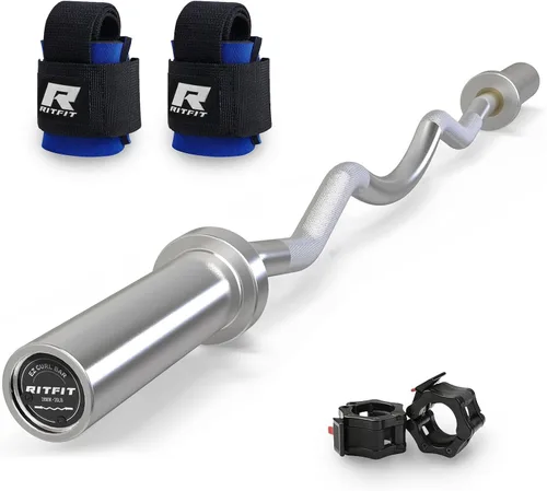 Miniatura 19 de RitFit Barra de rizo EZ de 2 pulgadas con pesas, barra olímpica de capacidad de 350 libras para bíceps y tríceps, entrenamiento de fuerza