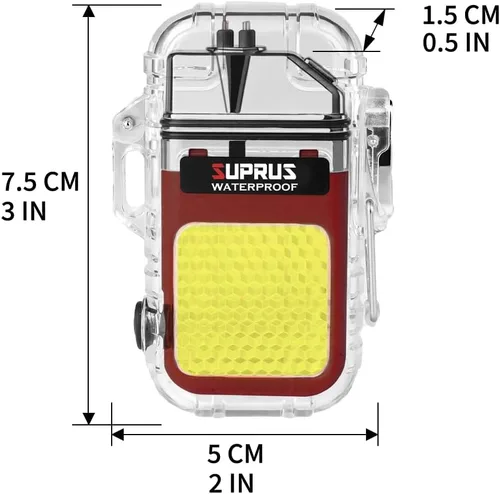 Miniatura 7 de SUPRUS Impermeable 3 modos de linterna a prueba de viento, encendedor de plasma de doble arco eléctrico recargable de doble arco con silbato de Rojo