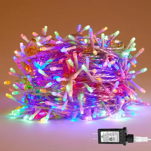 Miniatura 8 de Selarlyt 100 luces LED de Navidad para interiores y exteriores, luces blancas cálidas para árbol de Navidad, cable transparente, 39 pies, tira