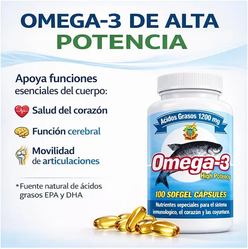 Miniatura 5 de Omega 3 Cápsulas de Alta Potencia. Set de 2 frascos con 100 cápsulas c/u. para las arterias, coyunturas, bajar el colestereol malo. Tratamiento