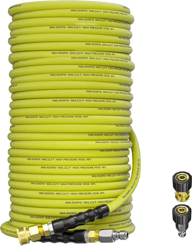 Miniatura 16 de Manguera de lavado a presión de 50 pies y 3/8 pulgadas para agua fría y caliente de 212 °F, con conexión rápida giratoria, alambre de acero trenzado
