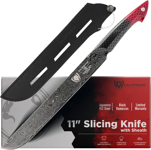 Dalstrong Cuchillo de rebanar - 11" - Serie Scorpion Cuchillo profesional para rebanar carne - Acero exclusivo japonés V12 Ultra™ - Damasco negro -