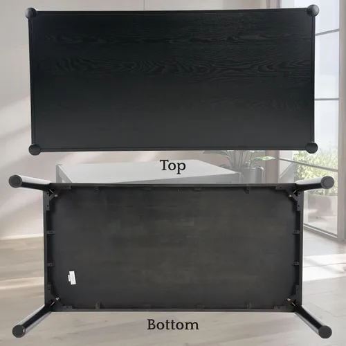 Miniatura 5 de LukeAlon Mesa de comedor de madera negra para 4 a 6 personas, mesa larga de cocina moderna de 64 pulgadas con patas de madera, mesas de comedor