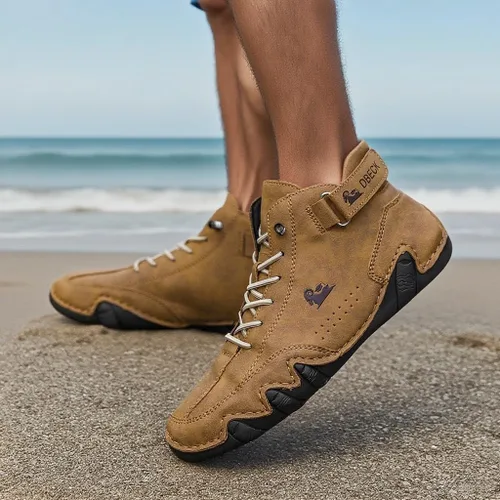 Miniatura 16 de JishinGal Botas Chukka de ante para hombre, ligeras, descalzas, para caminar, al aire libre, informales, italianas, hechas a mano, de caña alta, sin