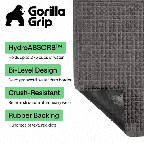 Miniatura 2 de GORILLA GRIP® HydroABSORB - Tapete ultra absorbente para puerta delantera y entrada exterior, atrapa la suciedad y la humedad, tapete de bienvenida