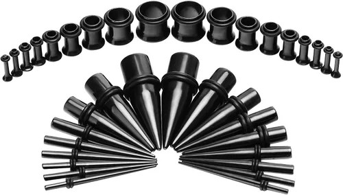Miniatura 11 de vcmart 14G-00G - Kit de estiramiento de 36 piezas de calibre de oído, tapones cónicos, ojales, acero de grado de implante