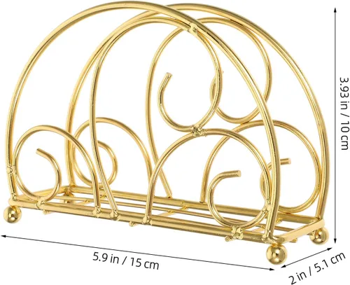 Miniatura 2 de Flat Napkin Holder for Table Metal Nordic Style Napkin Dispenser with Weighted Arm Gold Finish for Home Restaurant and Outdoor Use
