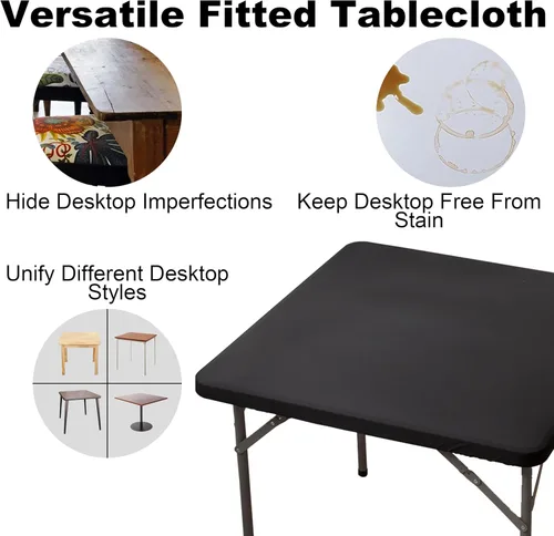 Miniatura 2 de Mantel cuadrado de elastano ajustable de 34 x 34 pulgadas, mantel elástico plegable para tarjetas de picnic, mantel elástico para mesa de patio