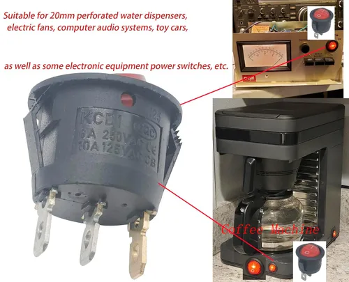 Miniatura 8 de 3pin 2position KCD1-105 0.787 in Diámetro Redondo Rojo RockerSwitches Cintas de correr, cafetera, cortacésped, soplador de nieve, chimeneas